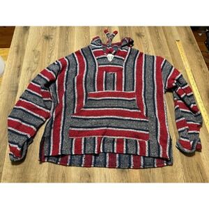 Mexico Baja Hoodie, Women's Size 2XL? Blue White Grey Red, Striped, Pullover